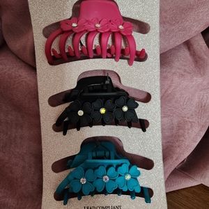 Trio Hair Clips Rubberized